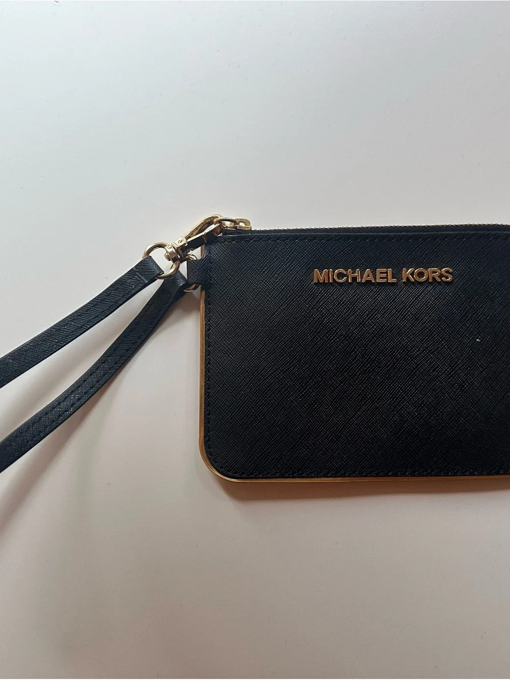 Michael Kors Black and Gold Saffiano Wristlet